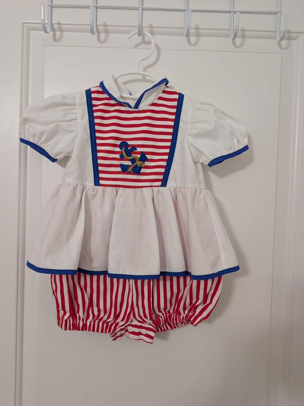 Vintage Baby Sailor Romper 24M Red White Blue Anchor Nautical Bubble